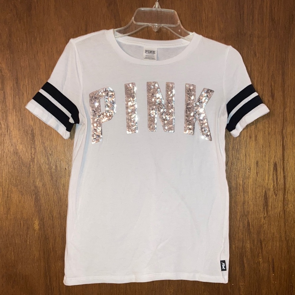 VS PINK sequin logo tee. Size XS